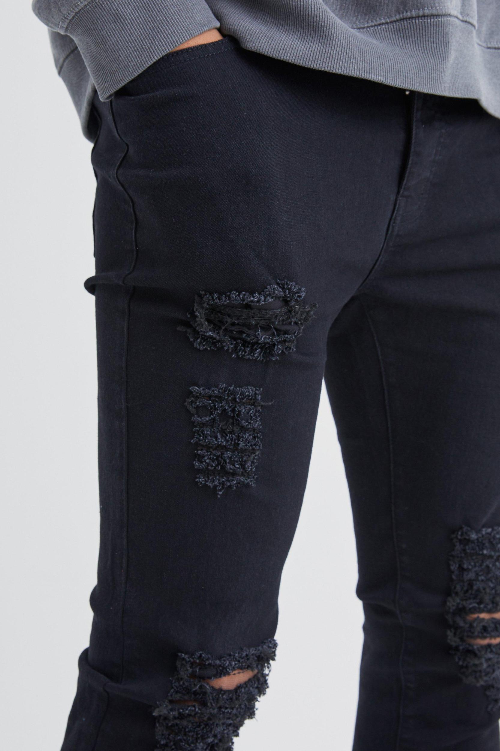 Tall Skinny Jeans With All Over Rips | boohooMAN USA Product Image