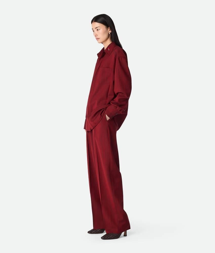 Women's Wool Subtle Stripe Shirt in Red/grey melange Product Image