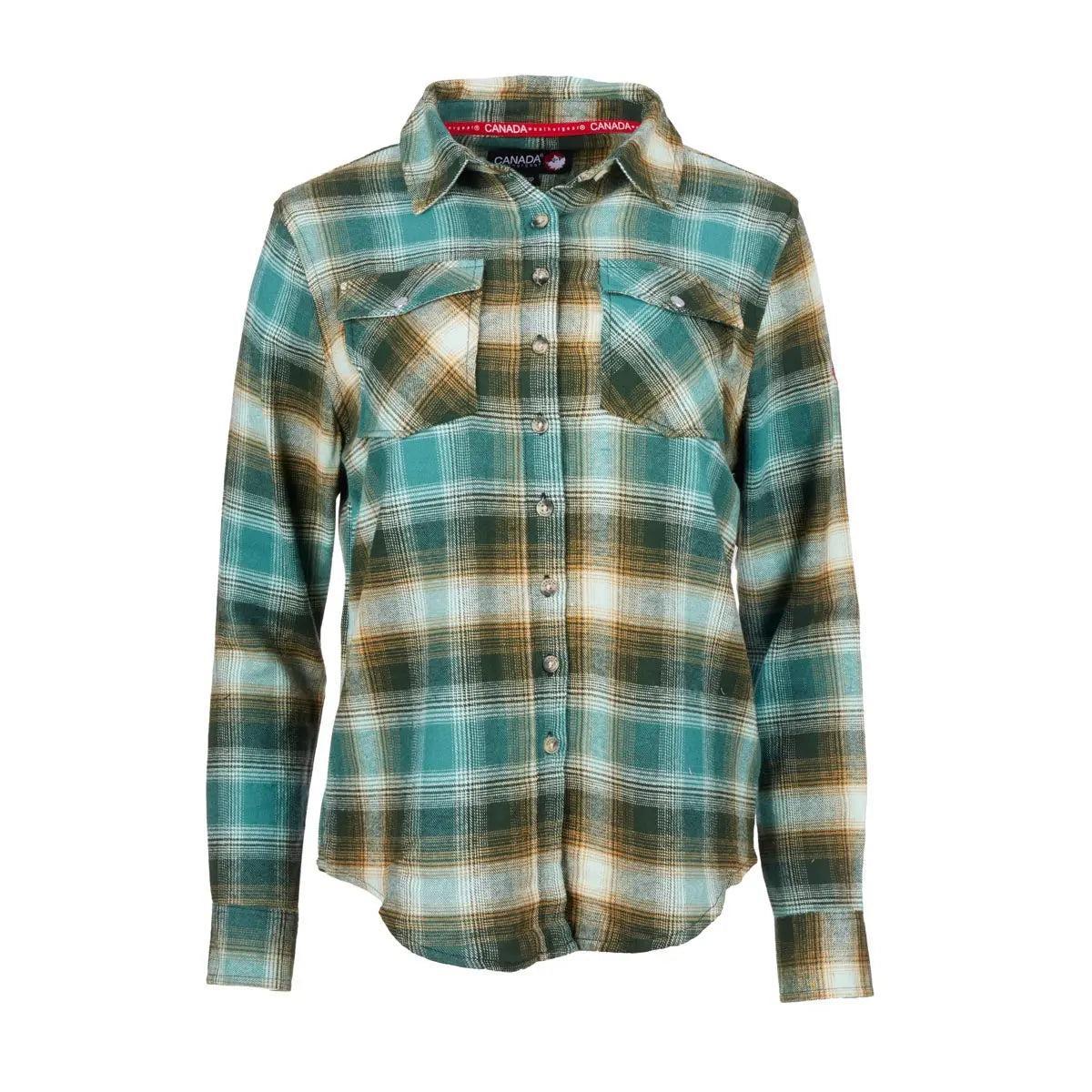 Canada Weather Gear Women's 2 Pocket Plaid Button Up Long Sleeve Shirt Product Image