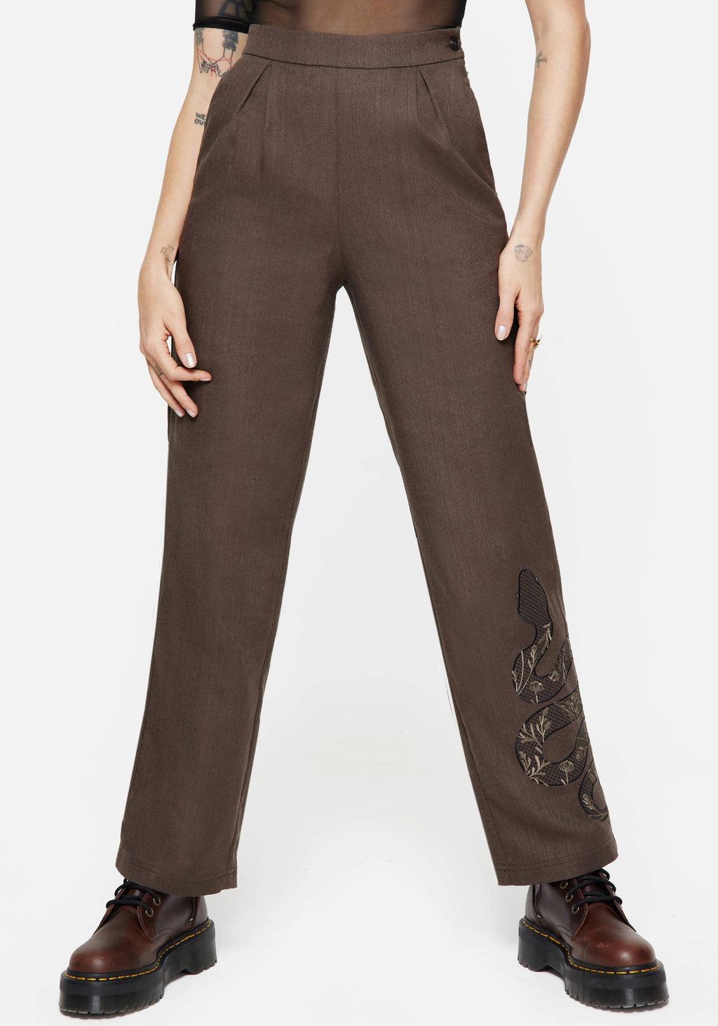 Gaia Linen Blend Snake Embroidered Wide Leg Trouser Product Image