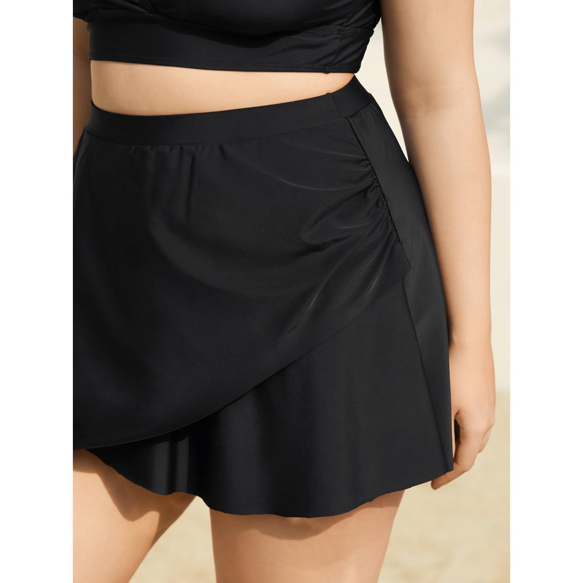 Plus Size Wrap Ruched High-Waisted Swim Bottoms Women's Swimwear Black Beach Gathered High stretch Bodycon High Rise Curve Swim Bottoms BloomChic 26/4X Product Image