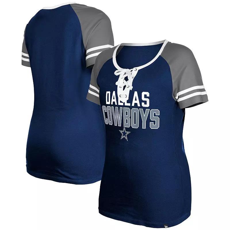 Women's New Era  Navy Dallas Cowboys Raglan Lace-Up T-Shirt, Size: XS, Blue Product Image