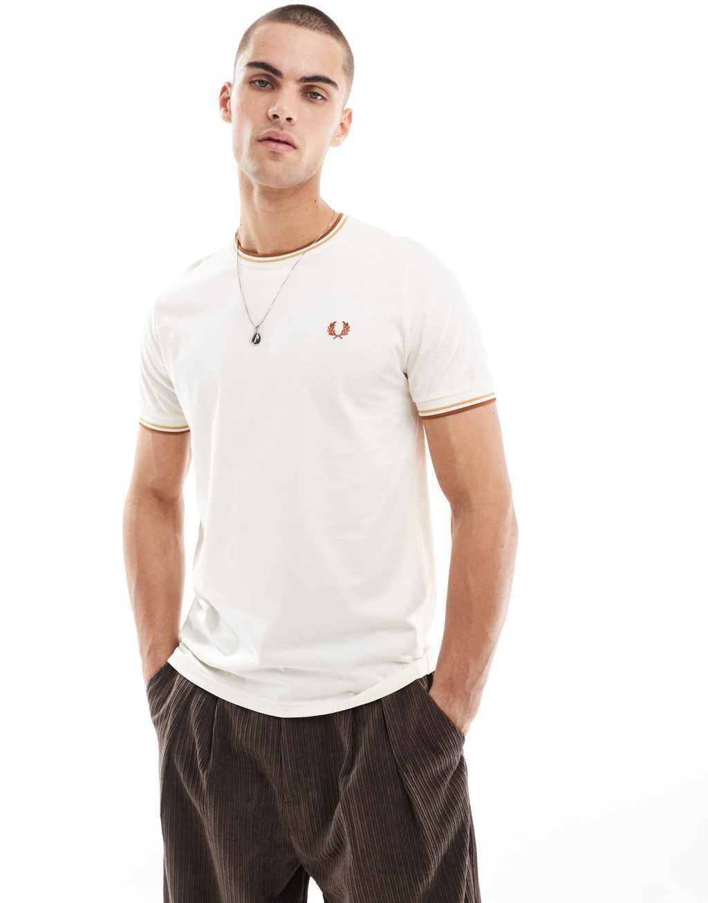 Fred Perry twin tipped t-shirt in white Product Image