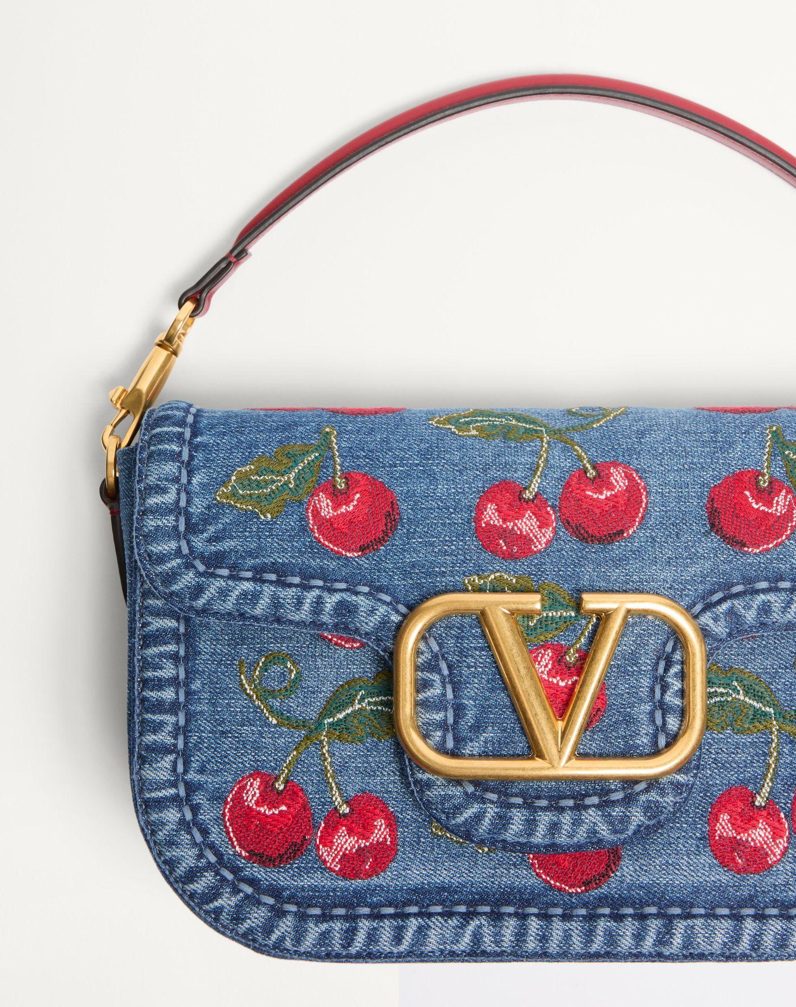 Valentino Garavani Alltime Denim Shoulder Bag With Cherryfic Embroidery Product Image