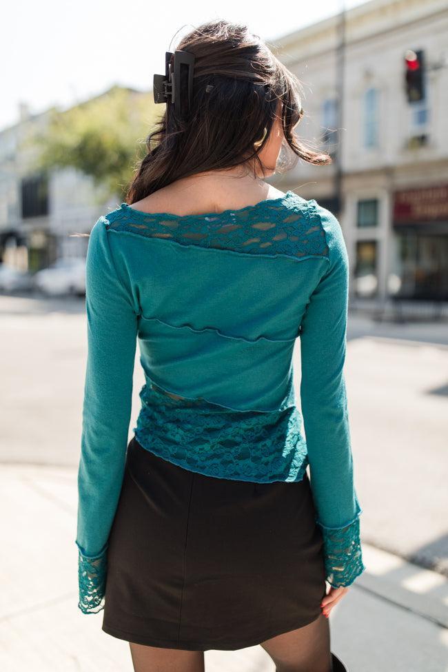 Full Of Joy Teal Asymmetrical Hem Lace Detail Top FINAL SALE Product Image
