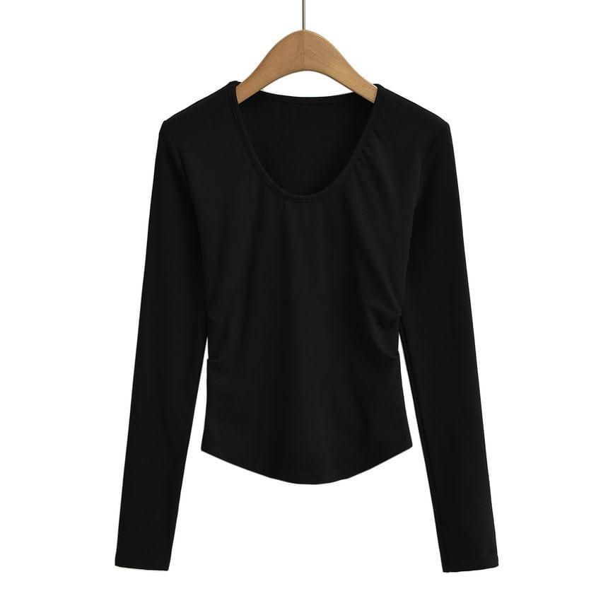Long-Sleeve Scoop Neck Plain Slim Fit Tee Product Image