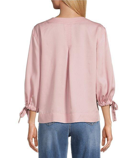 Westbound Woven 3/4 Tie Sleeve V-Neck Top Product Image