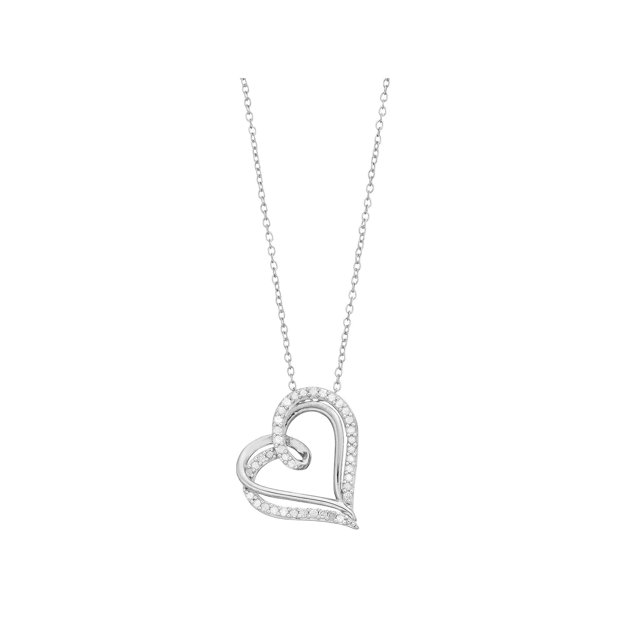 Diamond Brilliance Sterling Silver 1/4 Carat T.W. Diamond Heart Pendant Necklace, Women's, Size: 18" Product Image