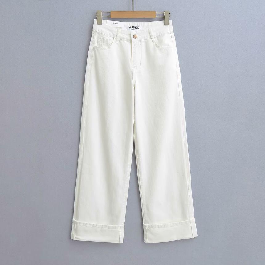 High Waist Roll Up Wide Leg Jeans Product Image