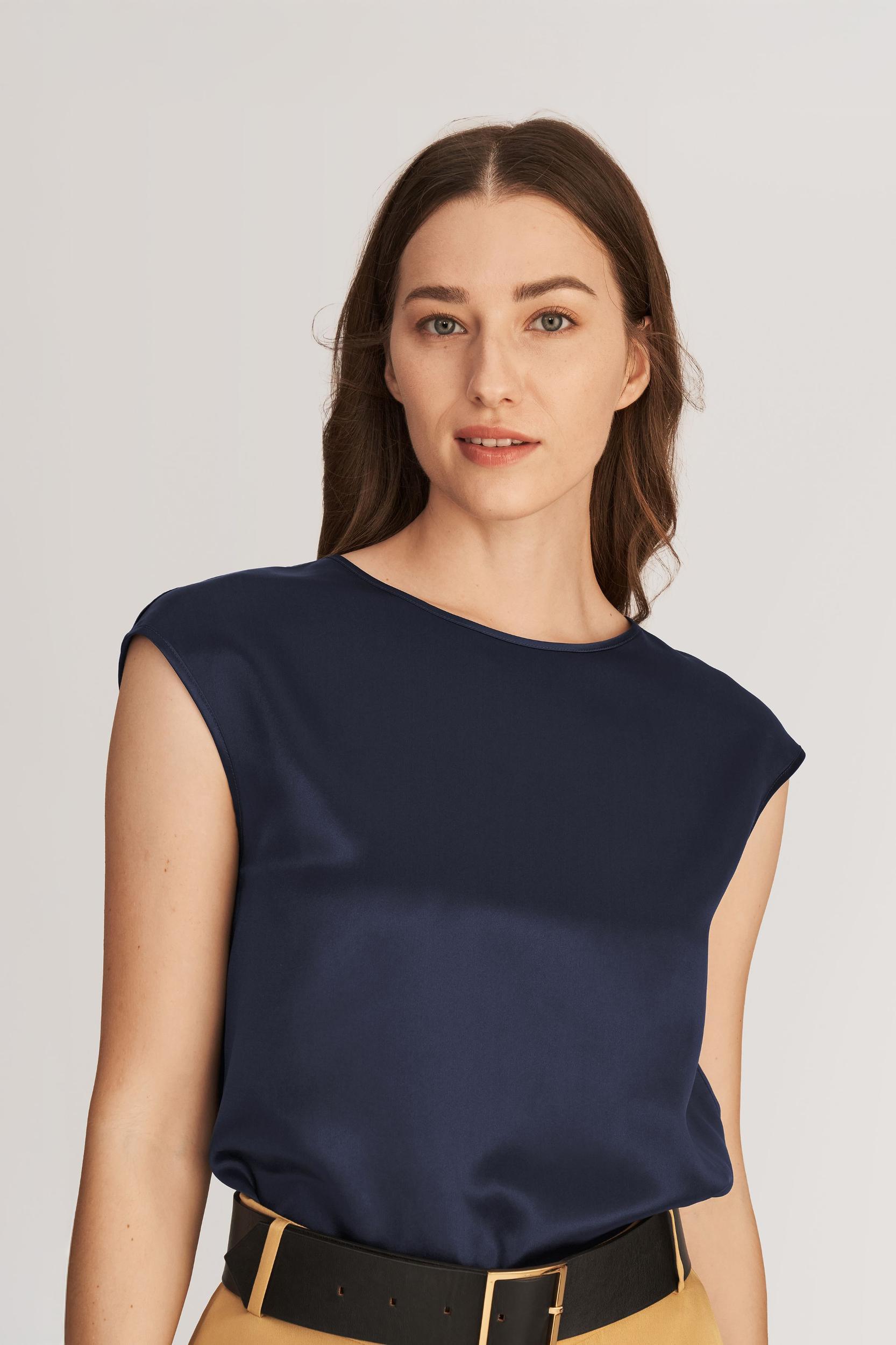Basic Cap Sleeves Silk Tee Product Image
