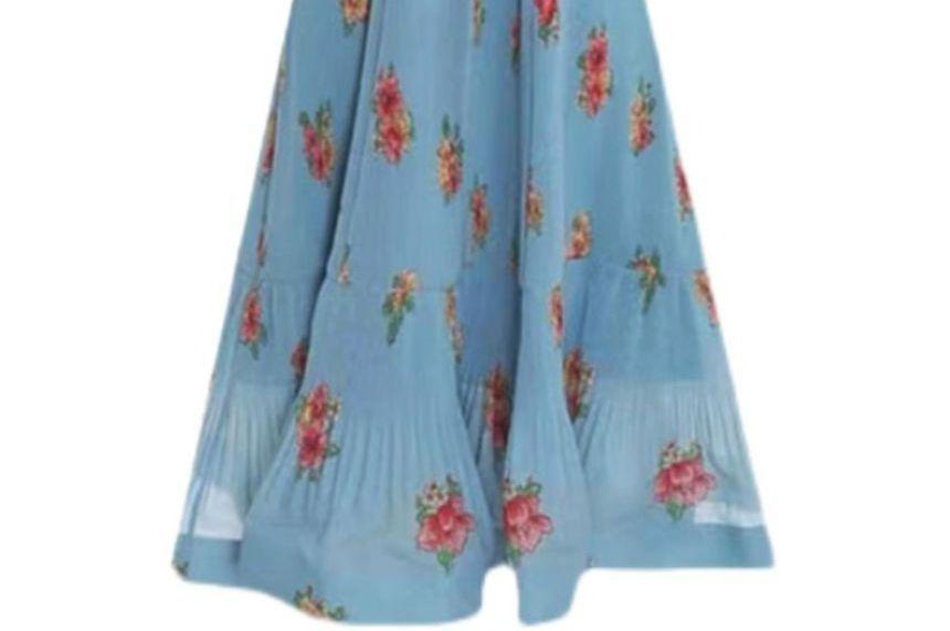 Short-Sleeve V-Neck Floral Midi A-Line Dress Product Image