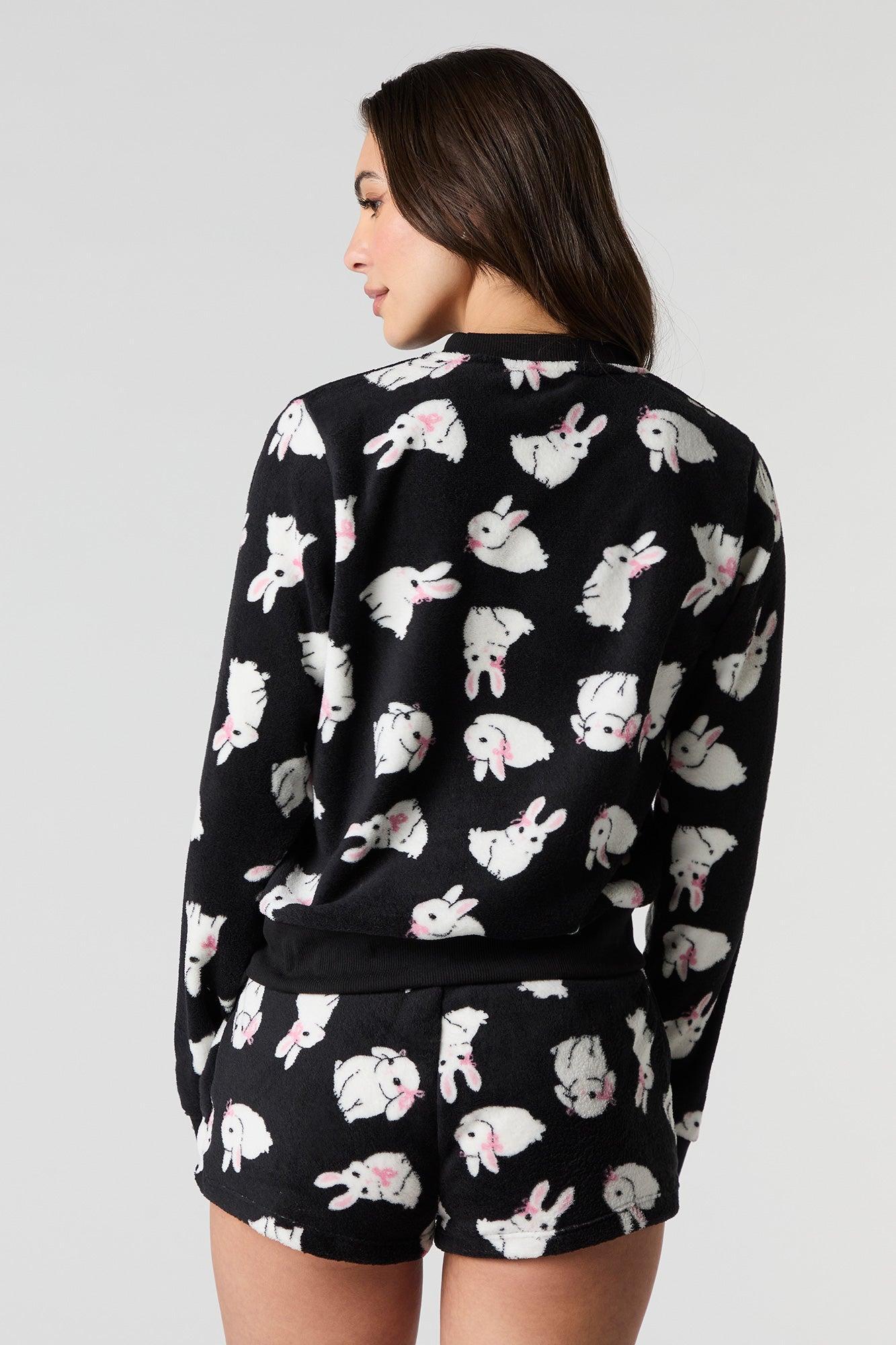 Printed Plush Long Sleeve & Short 2 Piece Pajama Set Female Product Image