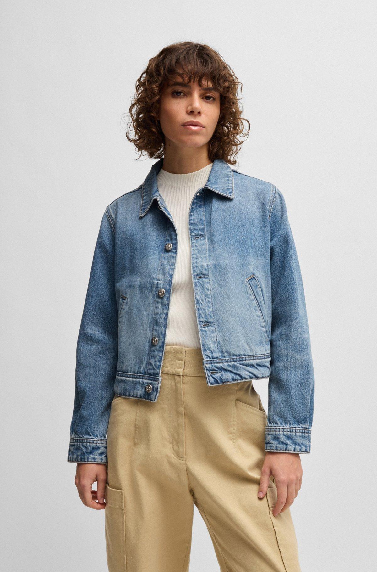 BOSS - Straight-fit jacket in blue rigid denim - Light Blue Product Image
