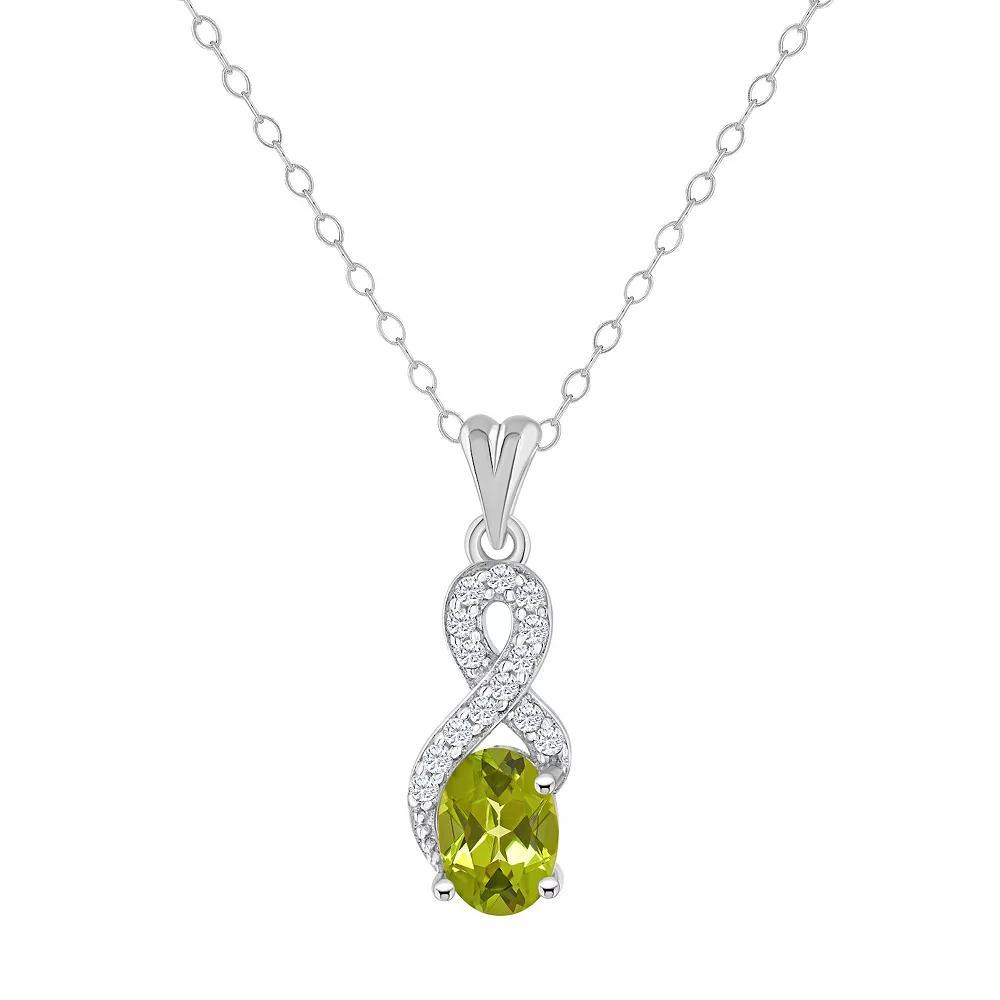 Celebration Gems Sterling Silver Peridot & White Topaz Accent Oval Pendant Necklace, Women's, Size: 18" Product Image