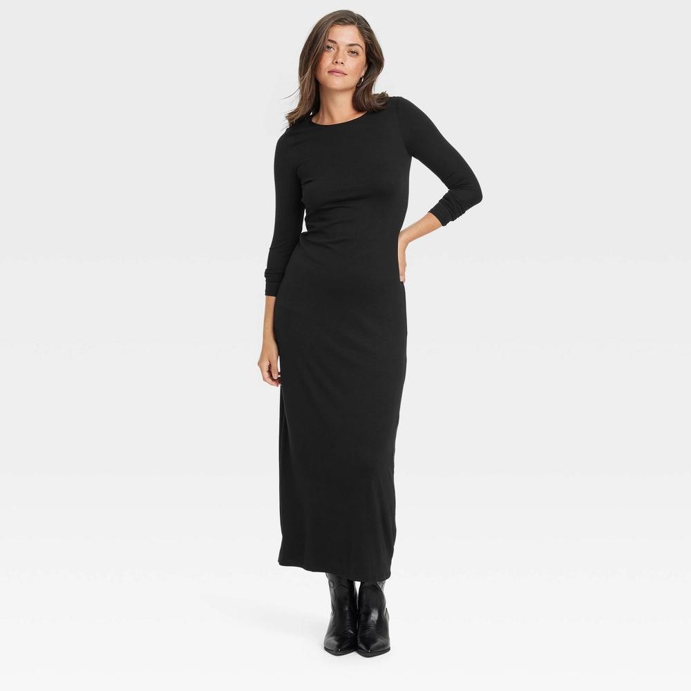 Womens Long Sleeve Knit Maxi T-Shirt Dress - Universal Thread Black L Product Image