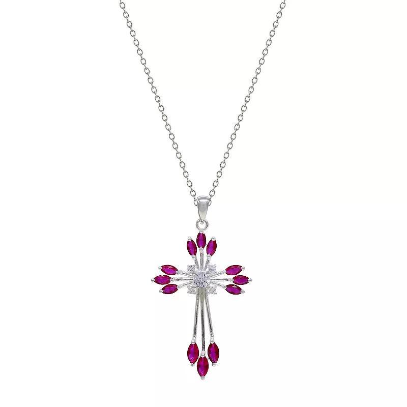 Argento Forte Sterling Silver Red & White Cubic Zirconia Cross Pendant Necklace, Women's, Size: 18" Product Image