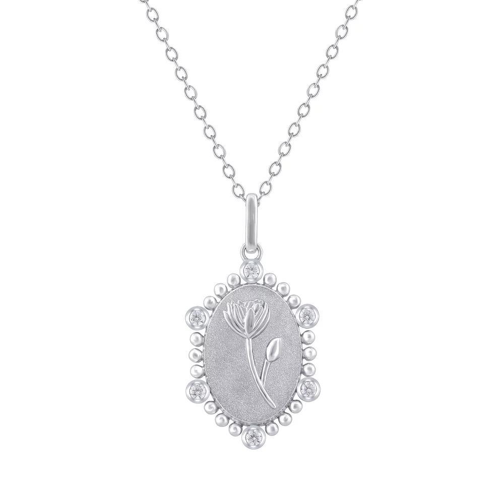 Royal Aura Sterling Silver 1/10 Carat T.W. Diamond Birth Flower July Water Lilly Pendant Necklace, Women's, Size: 18" Product Image