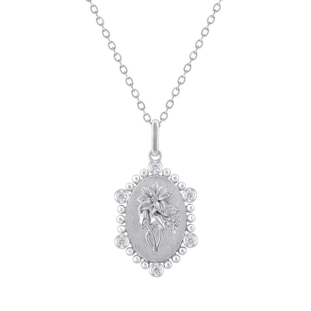 Royal Aura Sterling Silver 1/10 Carat T.W. Diamond Birth Flower December Holly Pendant Necklace, Women's, Size: 18" Product Image