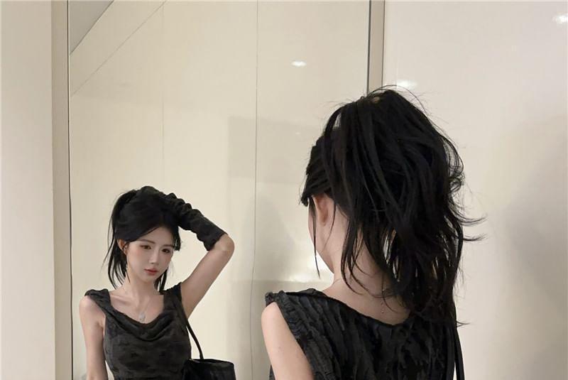 Sleeveless Tie-Dyed Shirred Hooded Mini Bodycon Dress Product Image