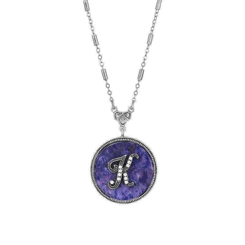 1928 Silver Tone Round Initial Pendant Necklace, Women's, G Product Image