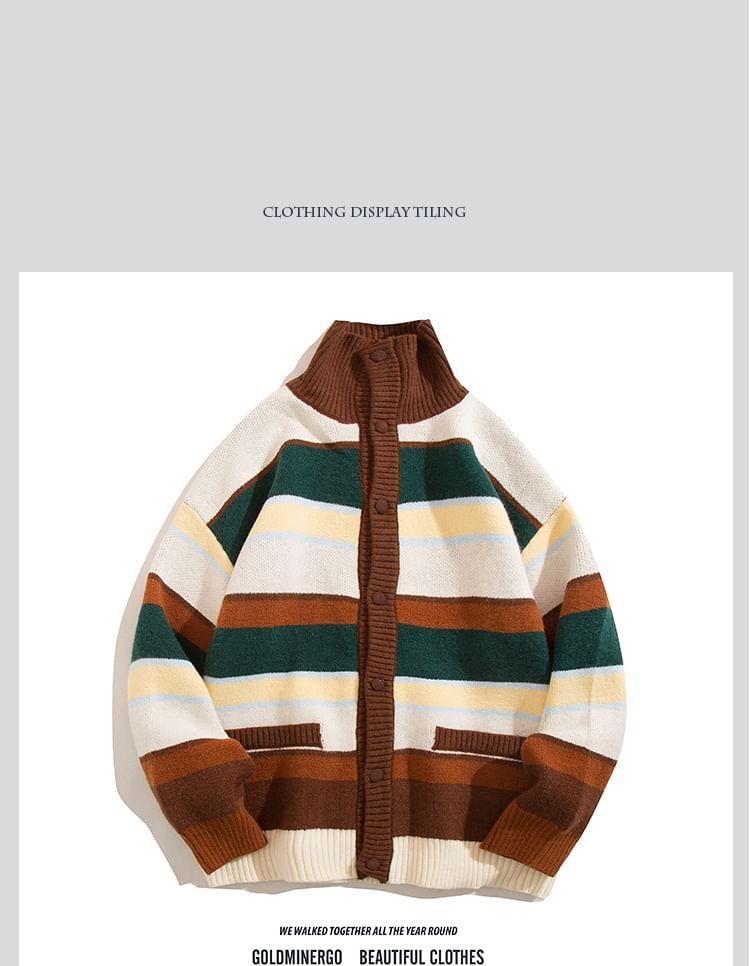 Turtleneck Color Block Cardigan Product Image