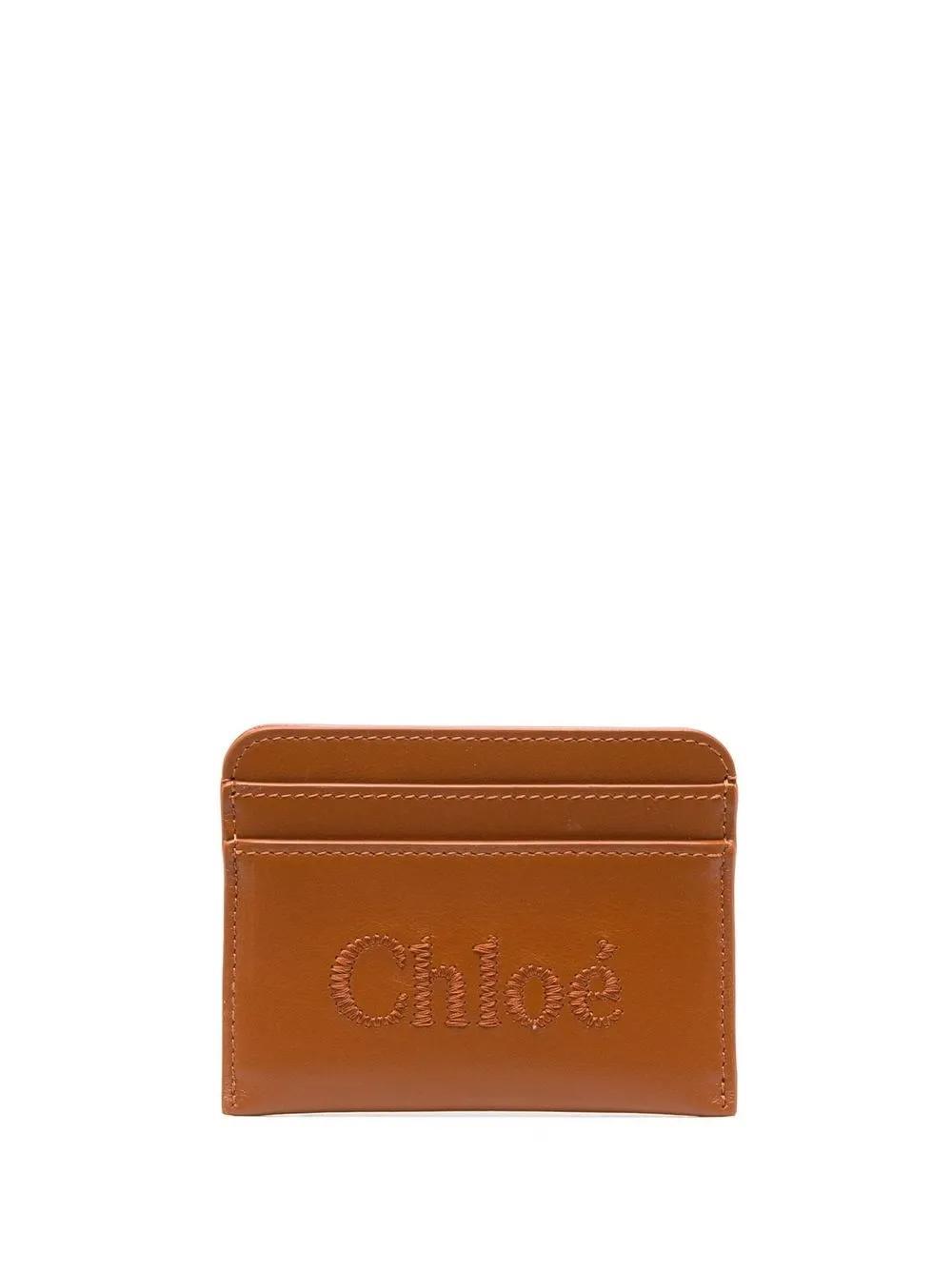 CHLOÉ Sense Leather Card Holder In Brown Product Image