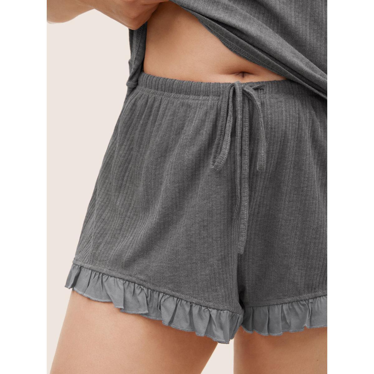 Plus Size Texture Patchwork Ruffles Drawstring Loungewear Set Women DarkGray Texture Sleeveless Non Lounge Loungewear Sets BloomChic 14-16/1X Product Image