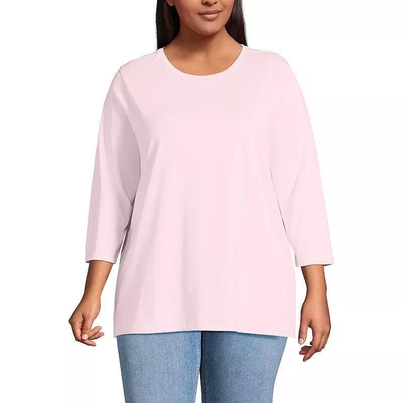Plus Size Lands' End Supima Cotton Relaxed Fit Crewneck Tunic, Women's, Size: 3XL, Soft Orchid Stripe Product Image