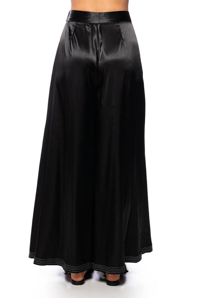 RISKY BUSINESS WRAP AROUND WIDE LEG SATIN PANT Product Image