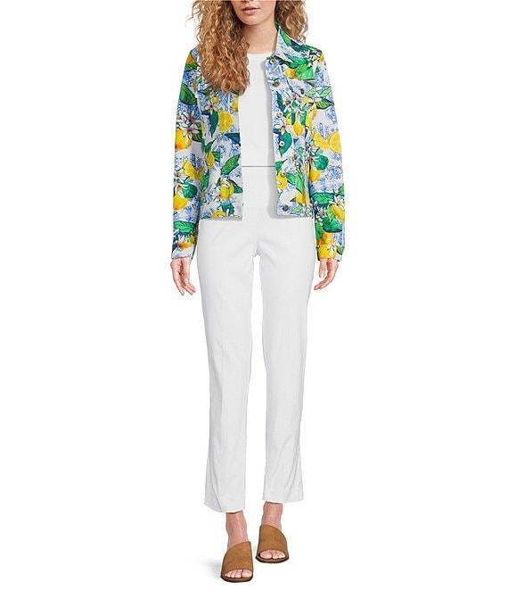 Ali Miles Lemon Fruit Print Point Collar Button Front Jacket Product Image