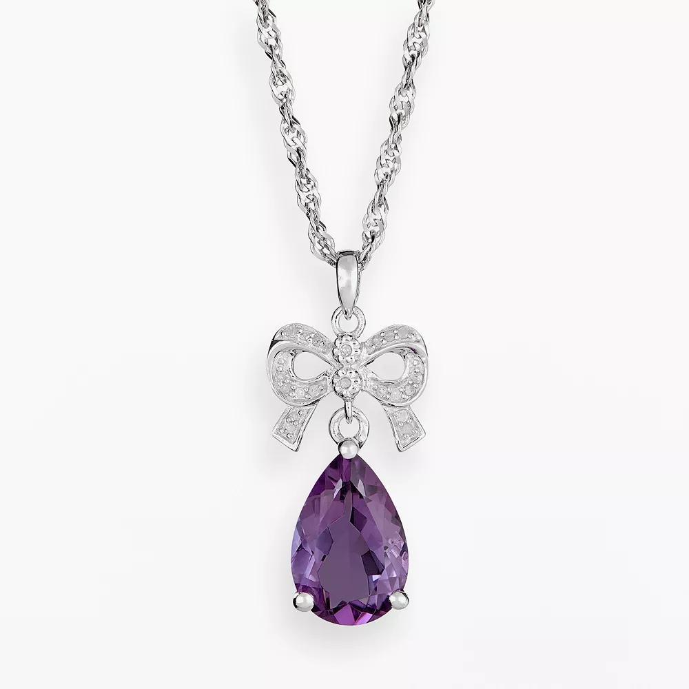 Celebration Gems Sterling Silver Pink Topaz and Diamond Accent Bow Pendant, Women's, Size: 18" Product Image