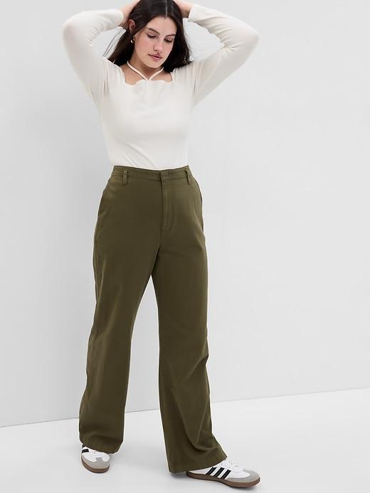 Mid Rise Twill Wide-Leg Khakis Product Image