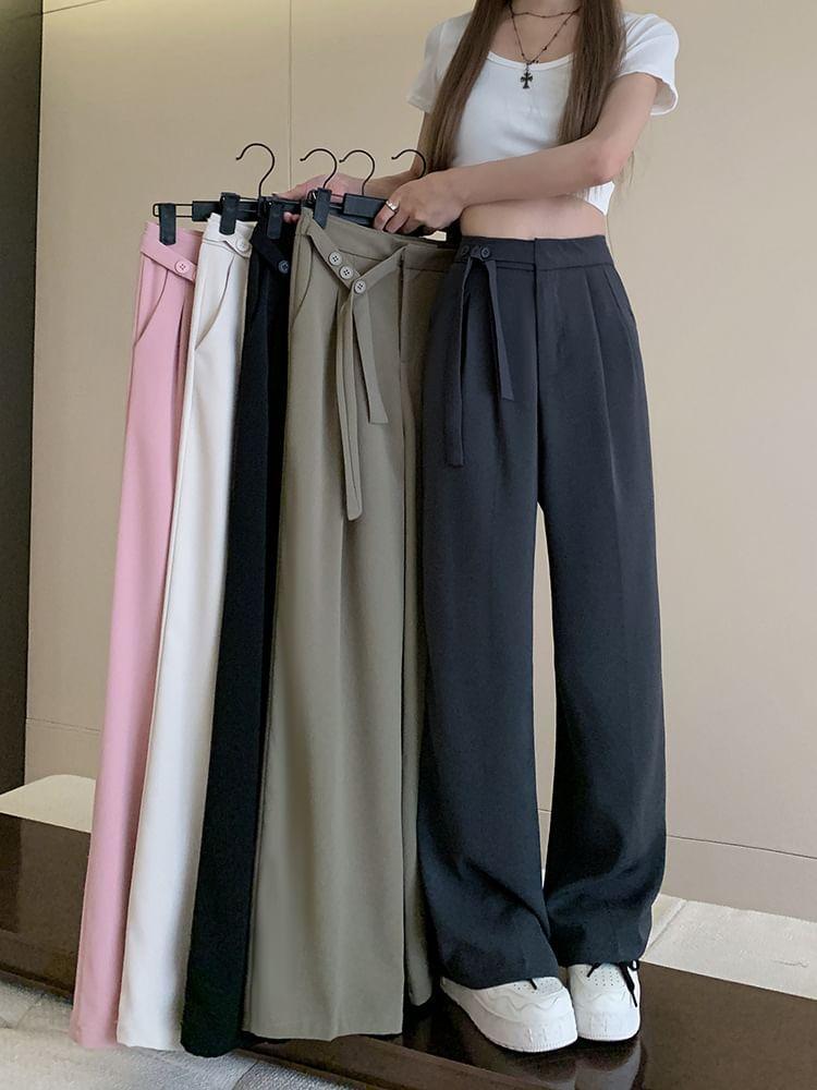 High Rise Plain Wide Leg Suit Pants Product Image