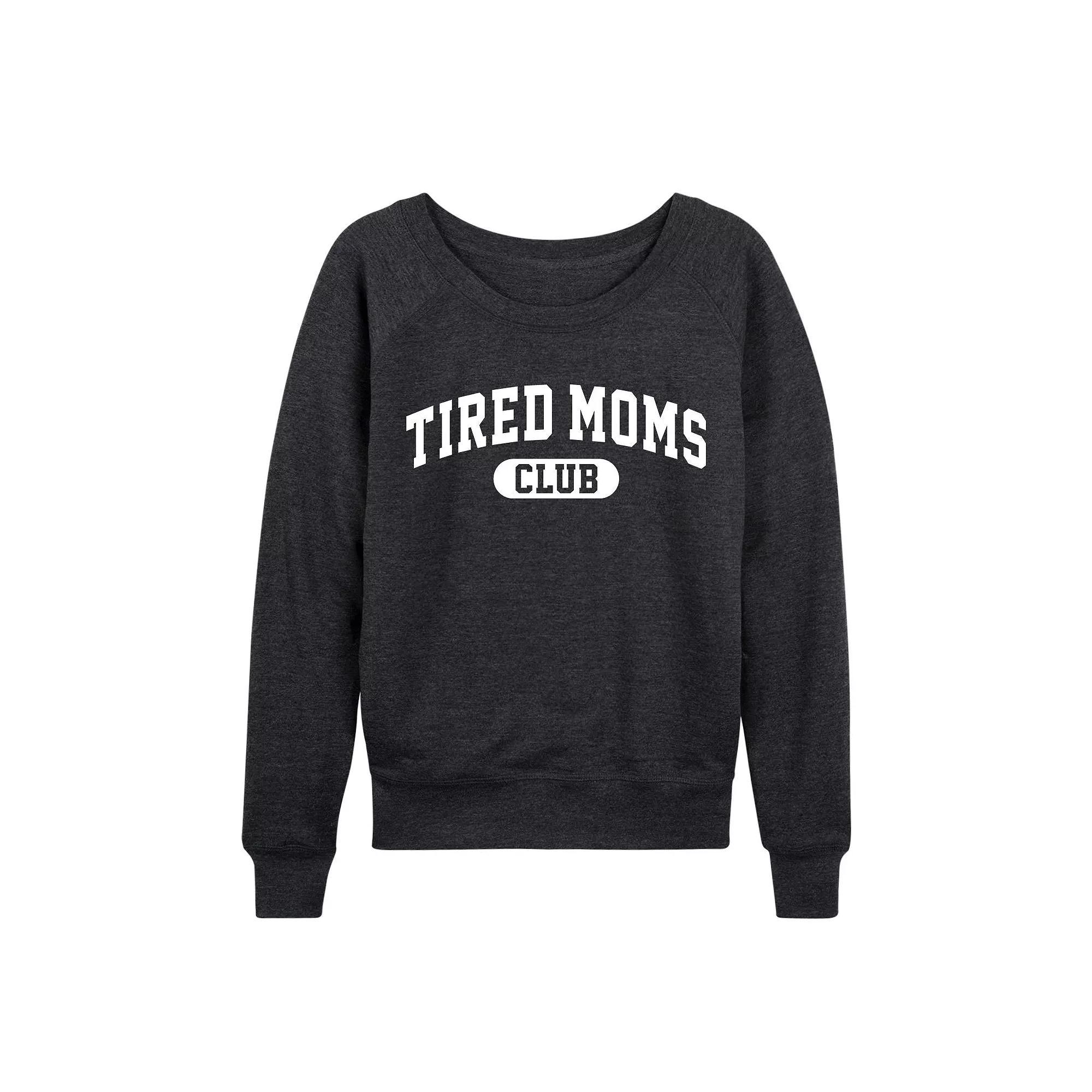 Womens Tired Moms Club French Terry Long Sleeve Tee, Girls Heather Grey Product Image