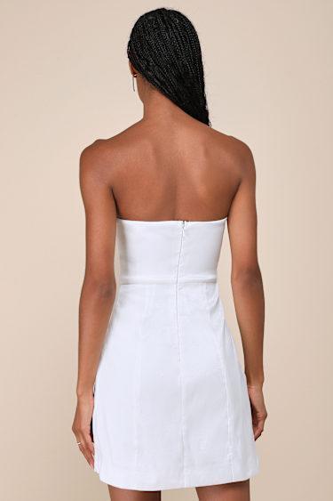 Especially Perfect White Taffeta Bow Cutout Strapless Mini Dress Product Image