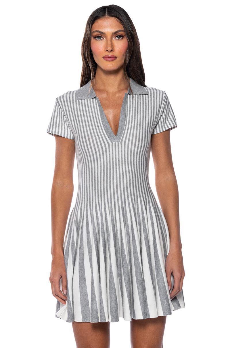 ALINA PLEATED KNIT FIT AND FLARE MINI DRESS Product Image