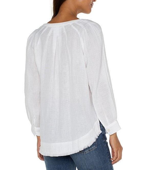 Liverpool Los Angeles Gauze Split V-Neck Long Sleeve Frayed Hem Top Product Image