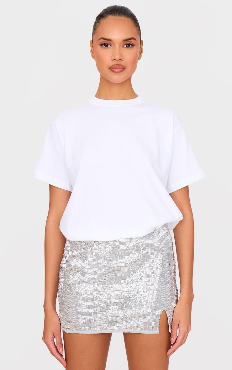 Silver Beaded Sequin Mini Skirt Product Image