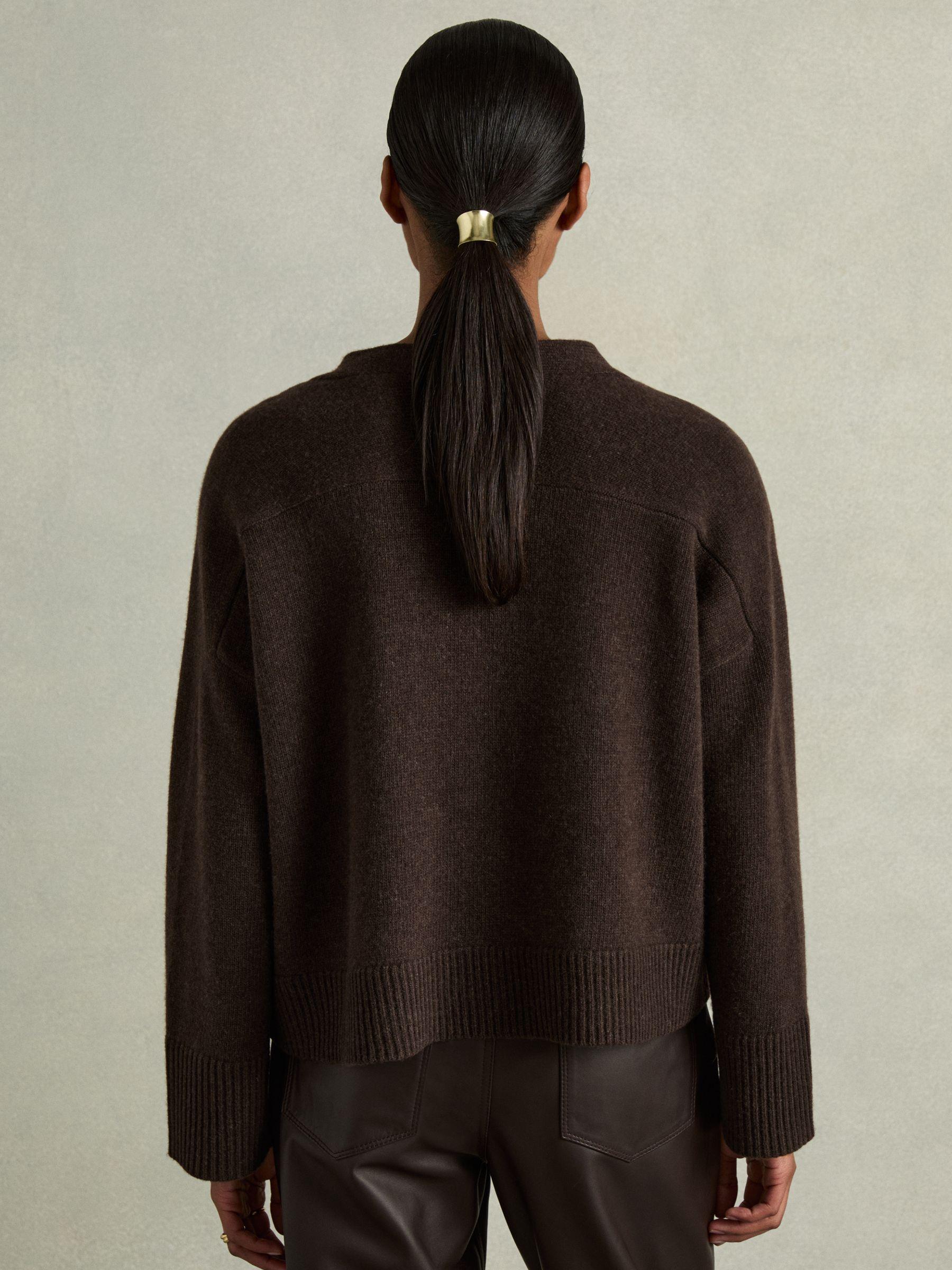 Wool-Cashmere Patch-Pocket Cardigan in Chocolate Product Image