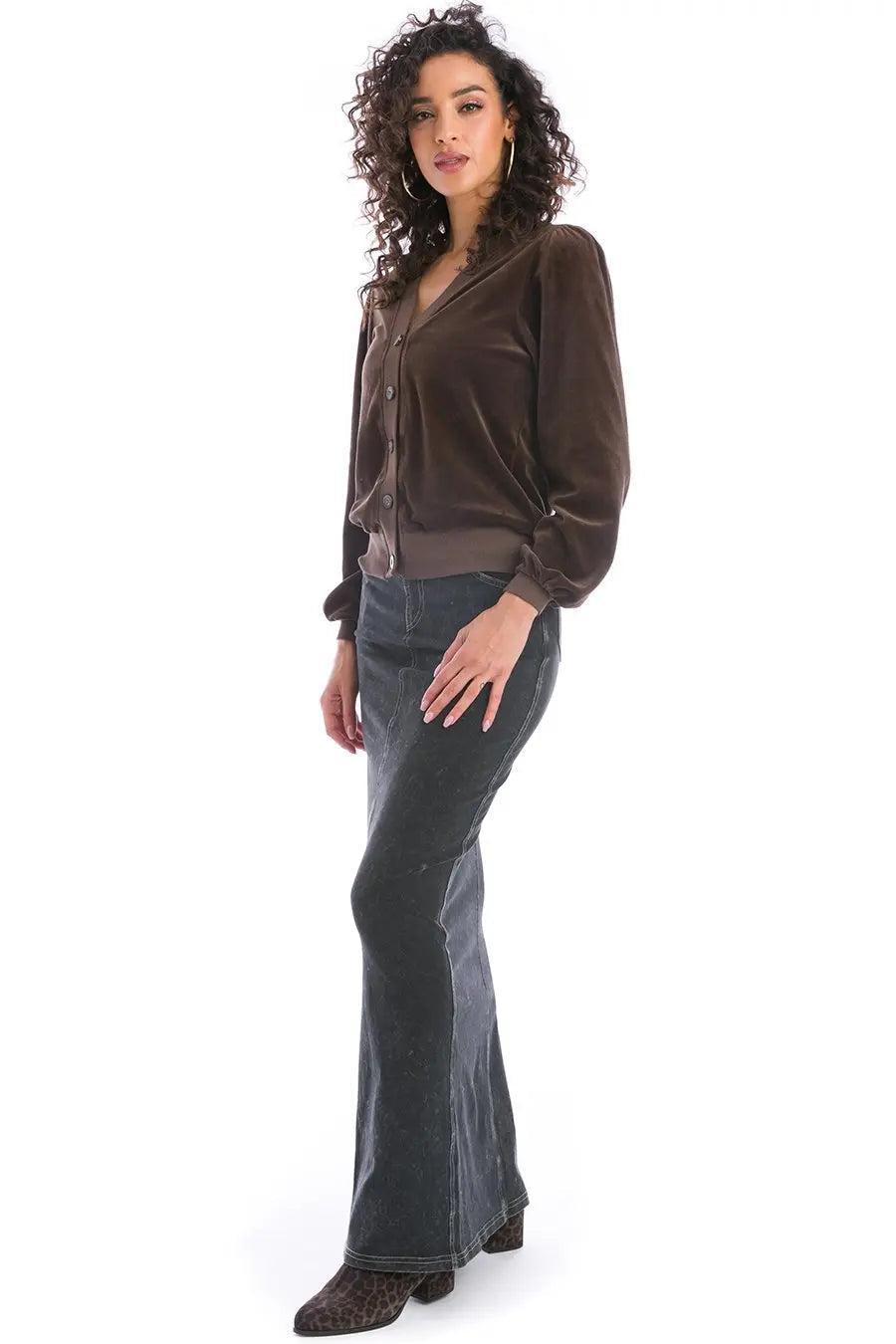 Hard Tail Long Denim Closed Slit Skirt (Style WJ-114) Product Image