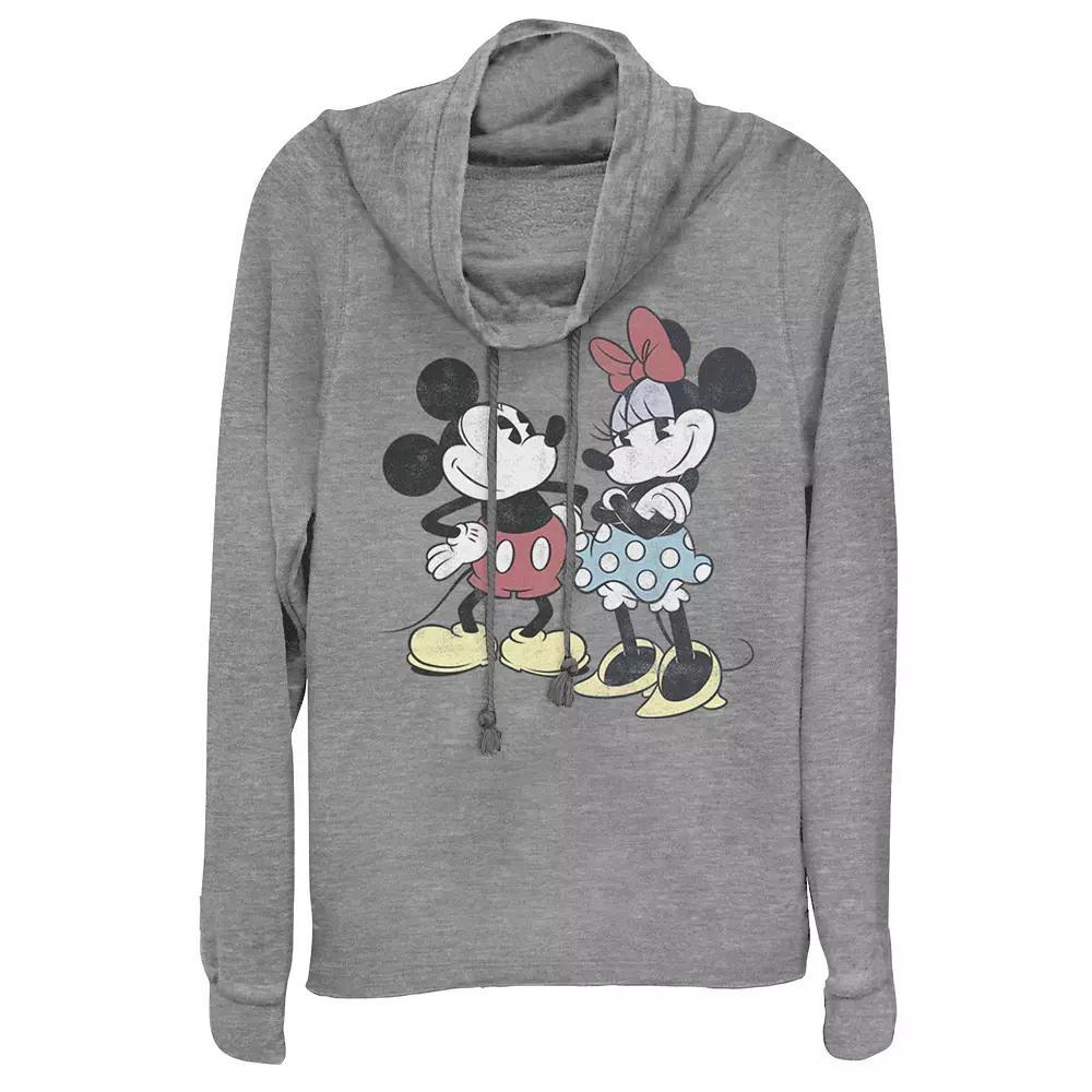Disney's Mickey & Minnie Mouse Juniors' Retro Cowlneck Graphic Lightweight Long Sleeve, Girl's, Size: 4XL, Gray Grey Product Image