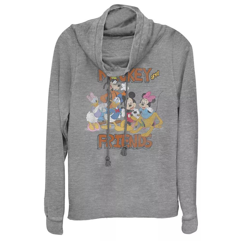 Disney's Mickey & Friends Group Cartoon Juniors' Cowlneck Graphic Lightweight Long Sleeve, Girl's, Size: Small, Gray Grey Product Image