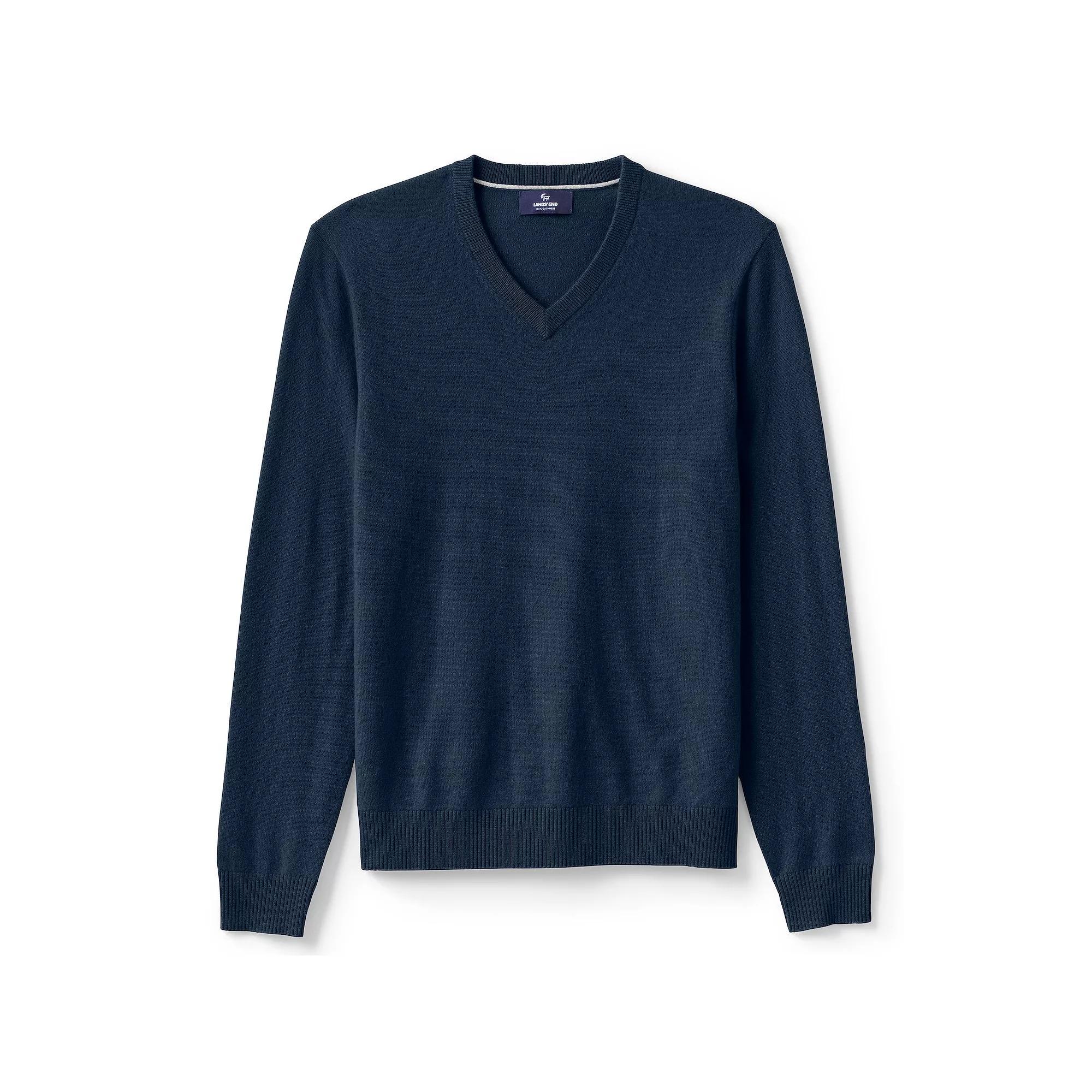 Men's Lands' End Fine-Gauge Cashmere V-neck Sweater, Size: Large, Black Product Image