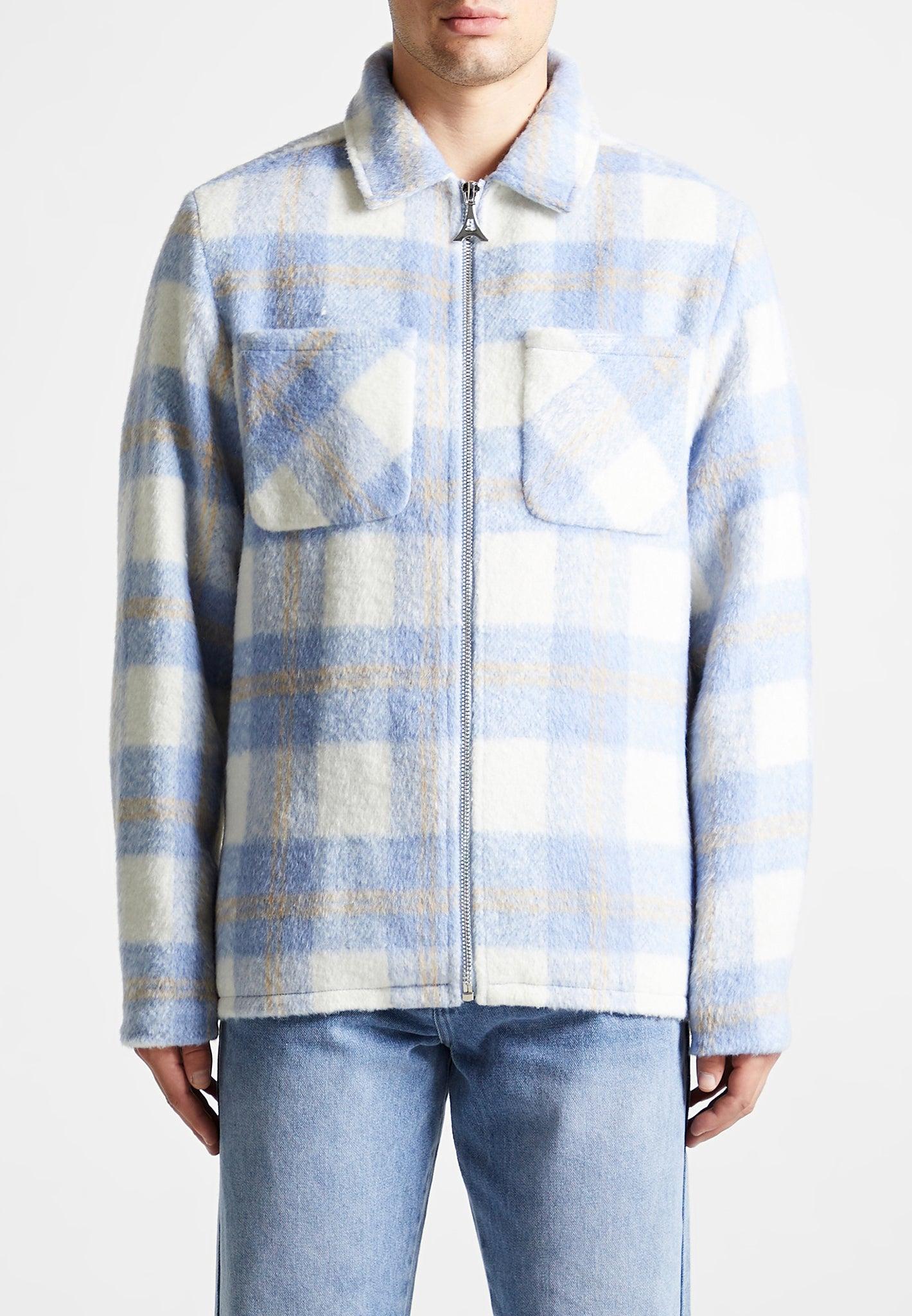 Checked Wool Shacket - Blue Male Product Image