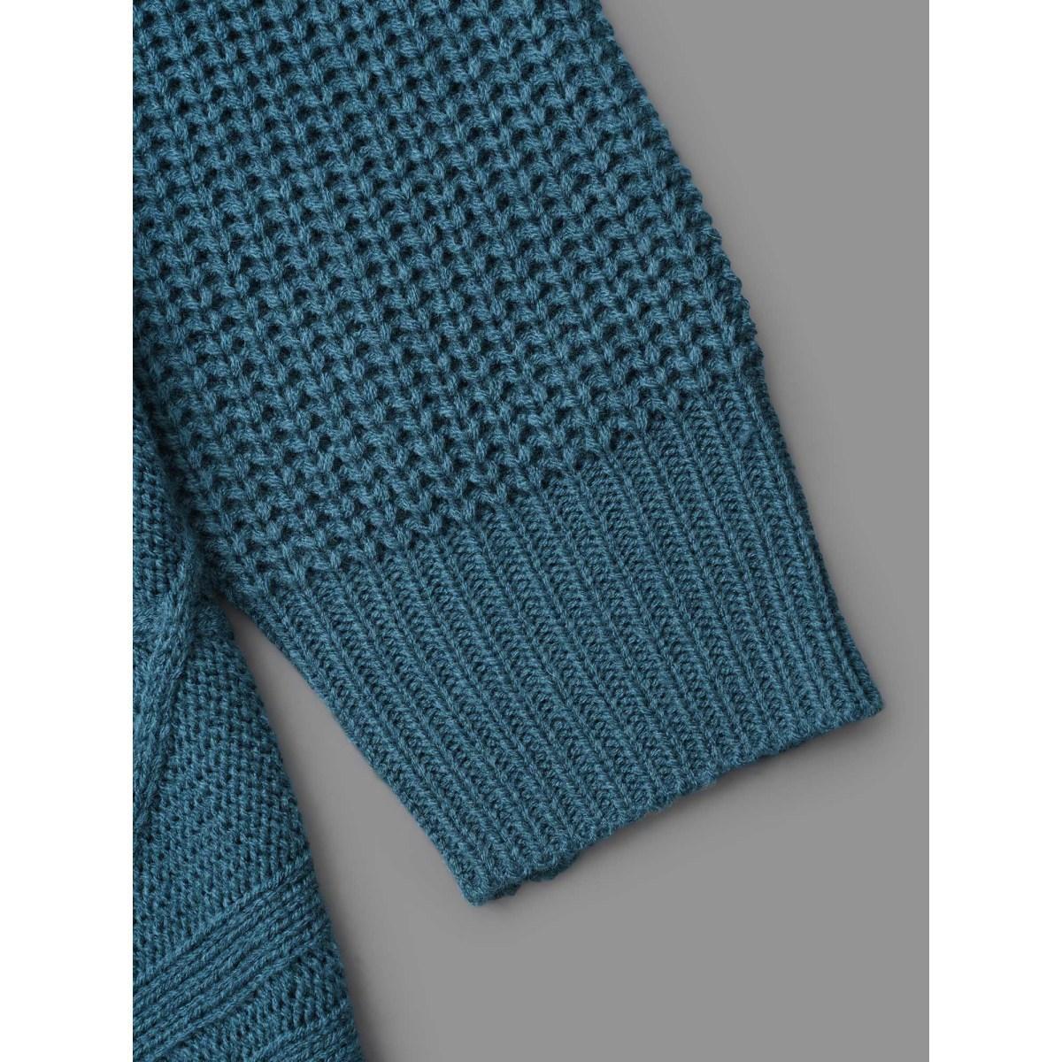 Plus Size Cable Knit Asymmetrical Hem Open-Front Cardigan Cyan Women Casual Loose Long Sleeve Everyday Cardigans BloomChic 26/4X Product Image