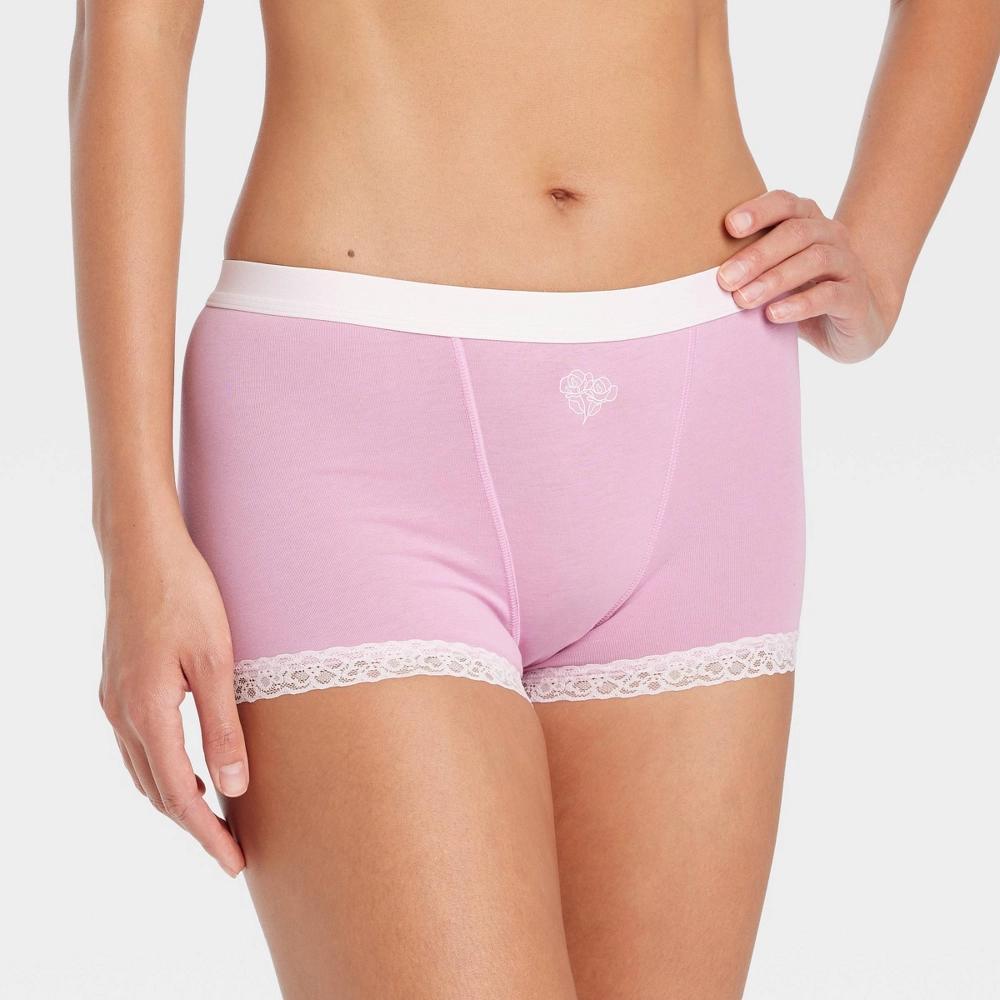 Womens Cotton and Lace Boy Shorts - Auden Rose XL Product Image