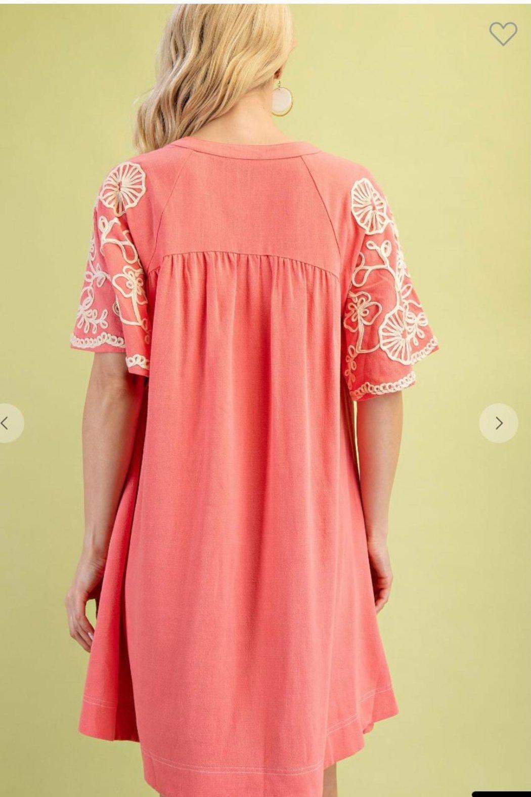 Dress, Embroidered Sleeve Coral Product Image