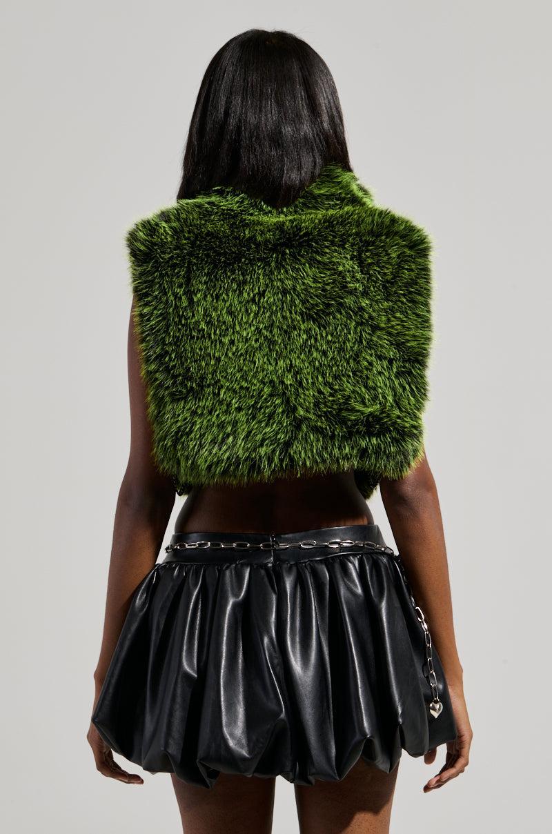 HEADED TO ASPEN SLEEVELESS FUR TOP IN GREEN Product Image
