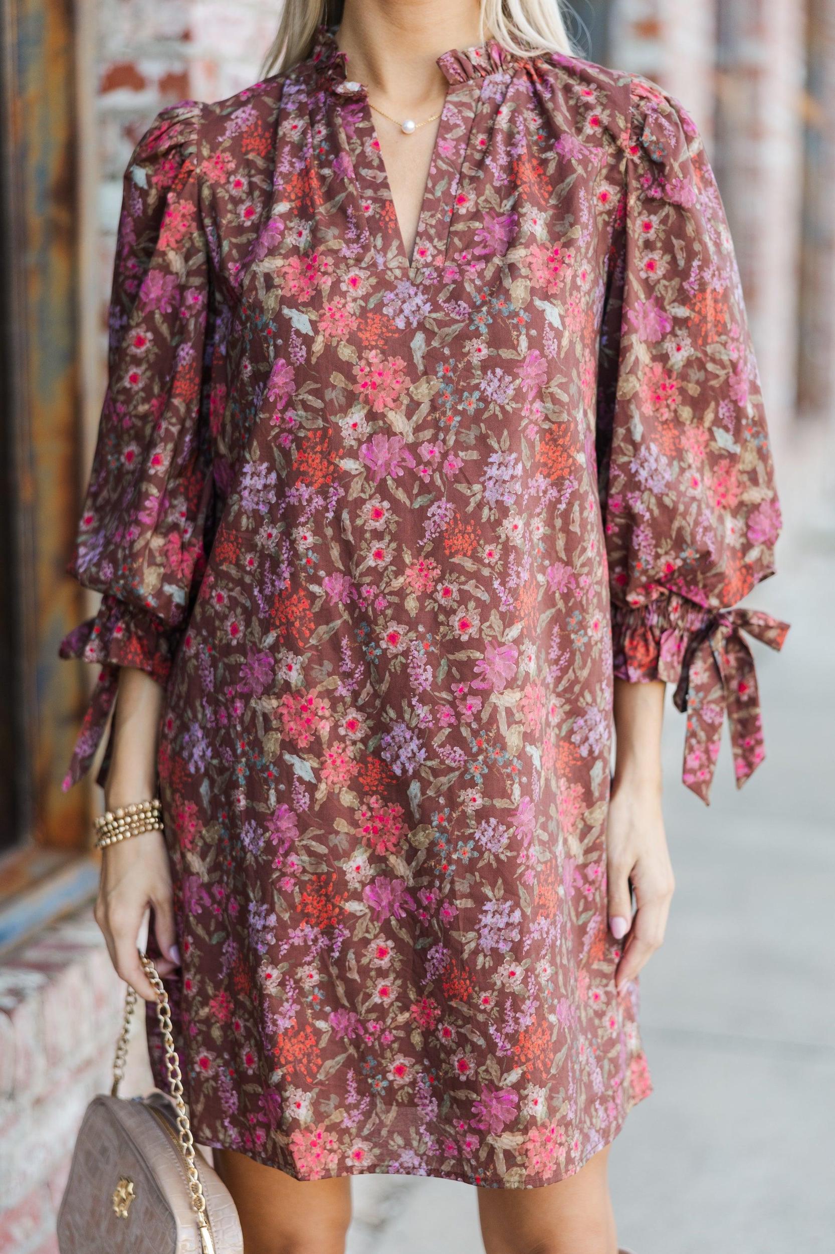 Take My Word Brown Ditsy Floral Dress Female Product Image