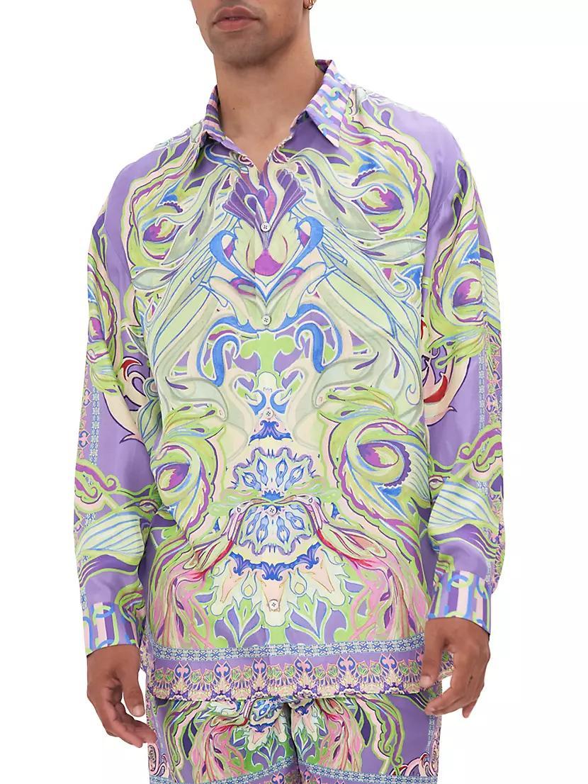 Graphic Silk Button-Front Shirt Product Image